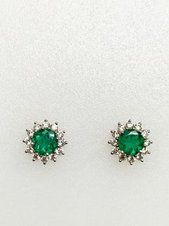 1.29 Carat Zambian Emerald Diamond Earrings