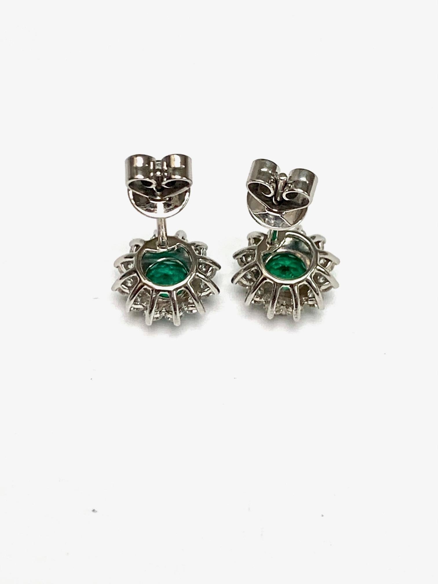 Modern 1.29 Carat Zambian Emerald Diamond Earrings For Sale