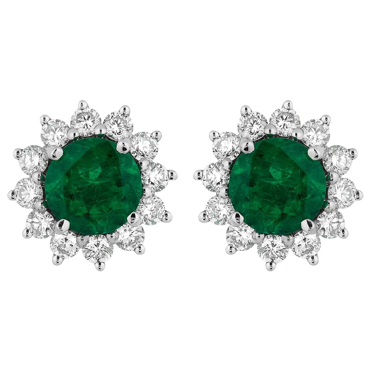 1.29 Carat Zambian Emerald Diamond Earrings