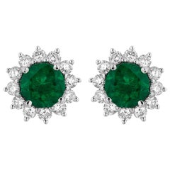 1.29 Carat Zambian Emerald Diamond Earrings