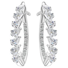 1.29 Carats Pear Shape Diamond Hoop Earrings in 18K White Gold Handmade Jewelry
