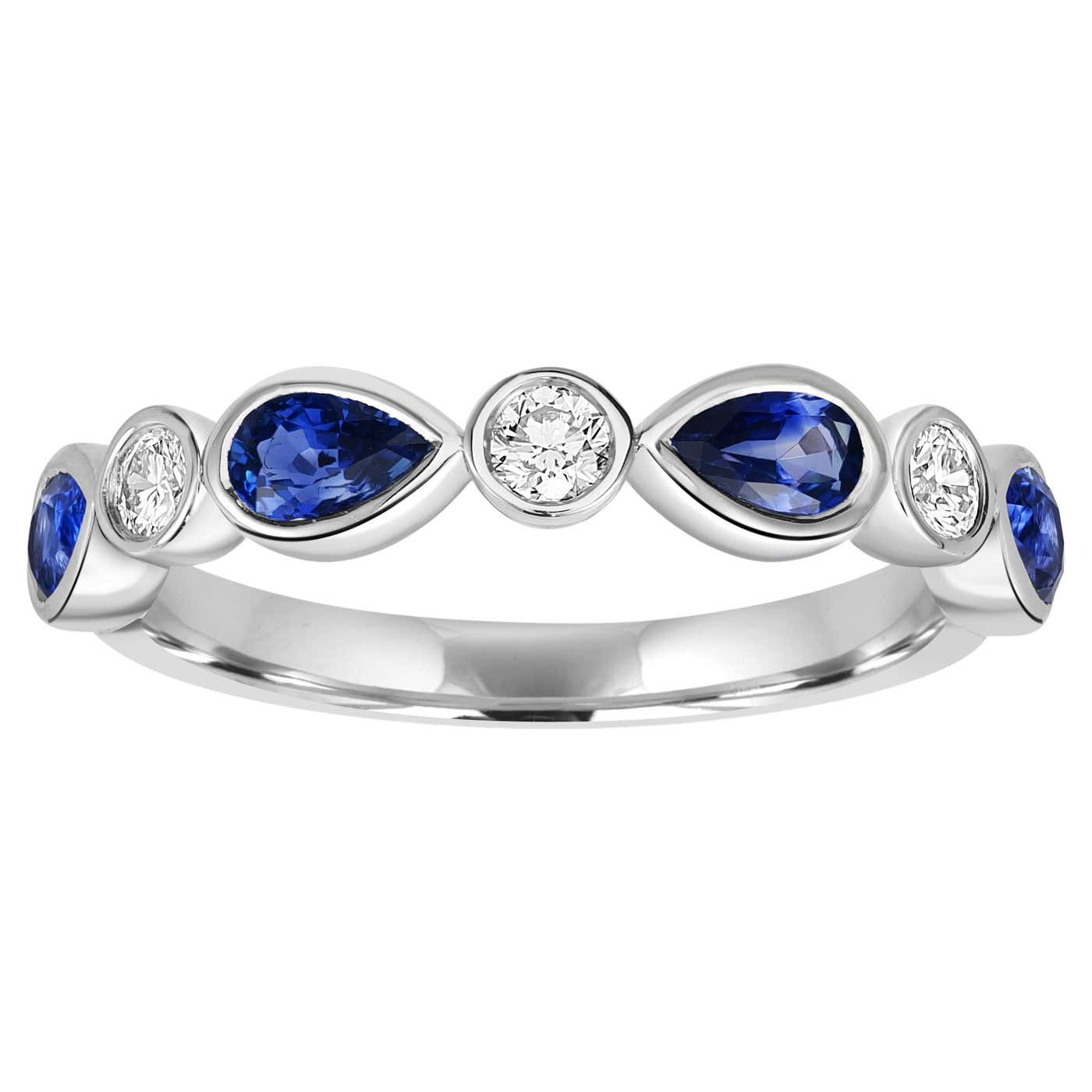 1.29 Carats Pear shape Sapphire Band Ring with Diamonds For Sale at 1stDibs