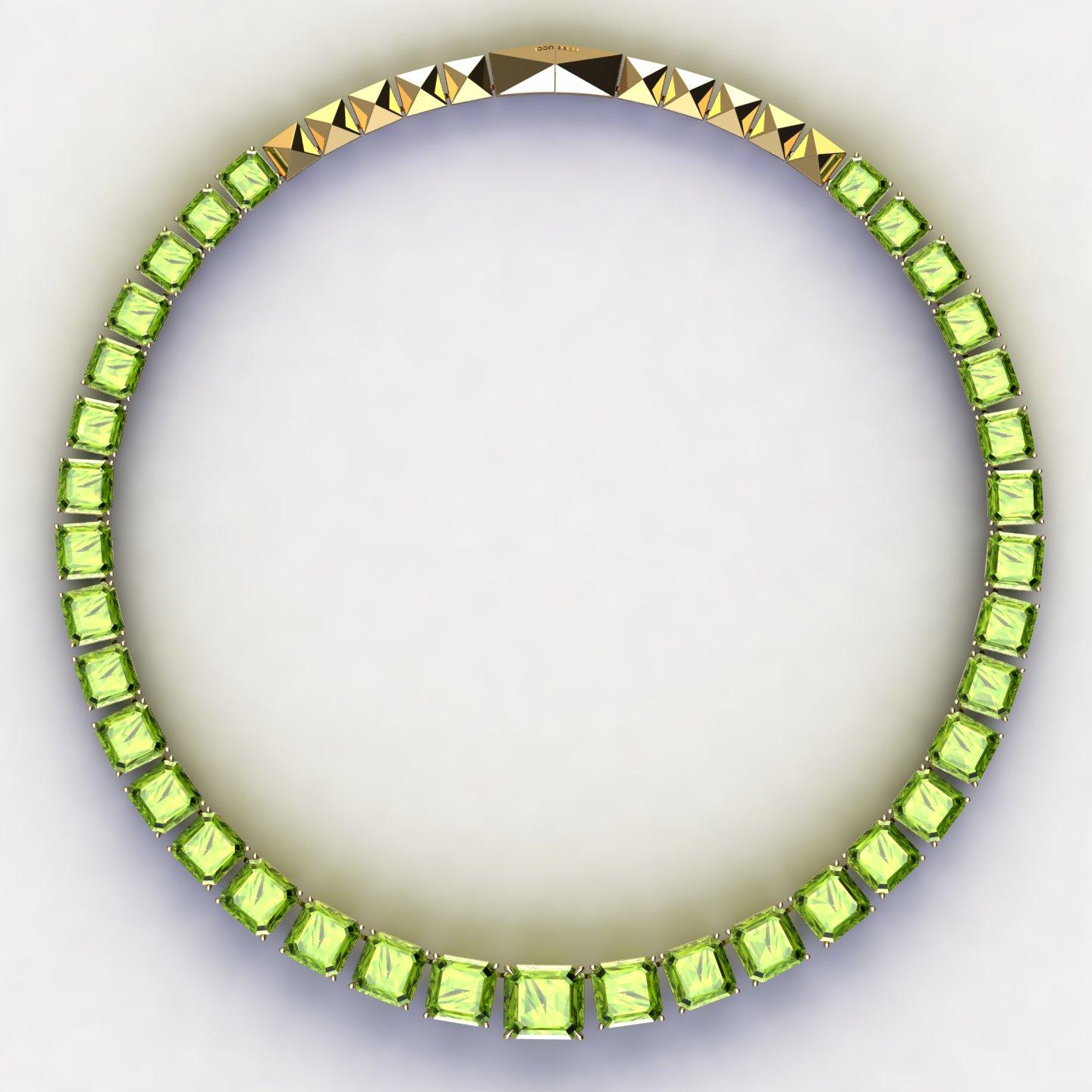 Asscher Cut 129 Carat Peridot Necklace Bespoke Jewel in 18 Karat Yellow Gold