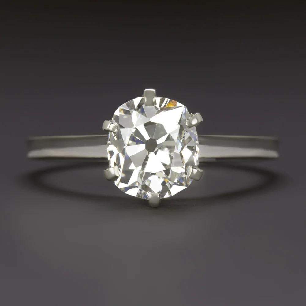 Gorgeous original antique engagement ring features a vibrant mine cut diamond, elegantly complemented by a classic white gold solitaire.
The diamond is GIA certified and is absolutely one of a kind, brilliant white and completely clean for the eyes,