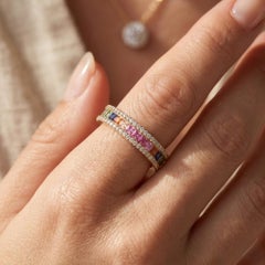 1.29 CTW Multi Sapphire SI/H Diamond Half Eternity Band Ring 14k Yellow Gold