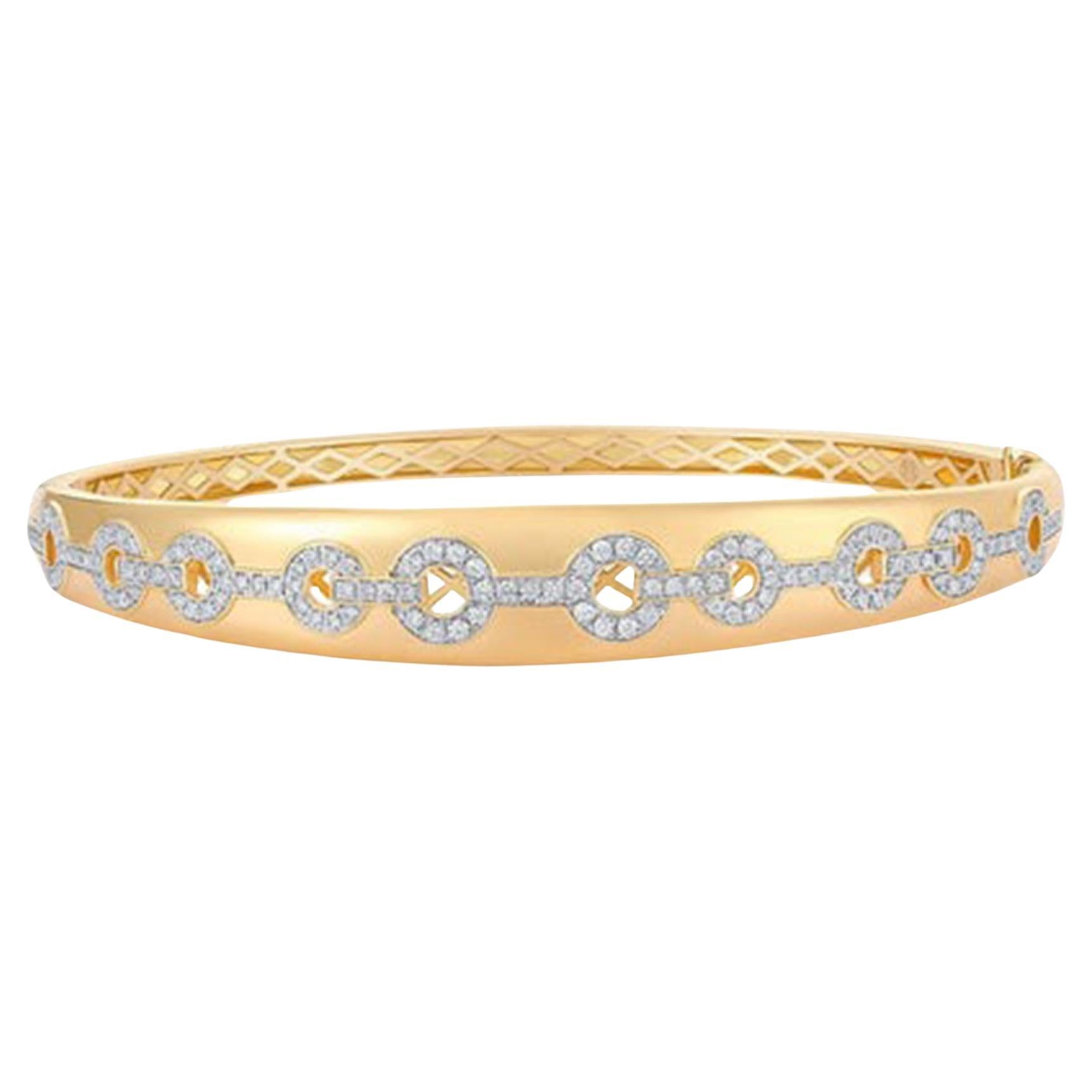 129 Diamond 14K (or 18k upon request) Yellow Gold Bangle Bracelet For Sale