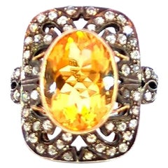 Bague ancienne en or 18 carats avec saphir jaune ovale et diamant de 12,90 carats