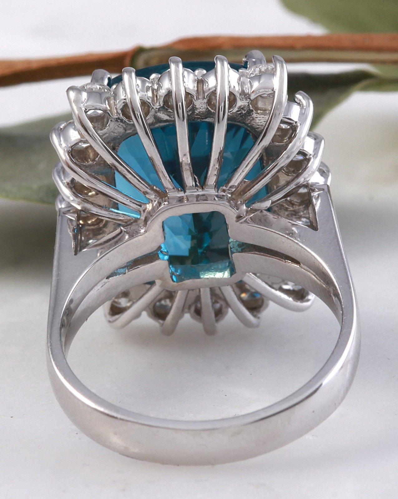 12,90 Quilates Natural Impresionante Topacio Azul de Londres y Diamante Anillo de Oro de 14 Kilates en Nuevo estado para la venta en Los Angeles, CA