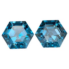 12.90 Carat Natural Loose London Blue Topaz Pair Hexagonal Cut African Gemstones
