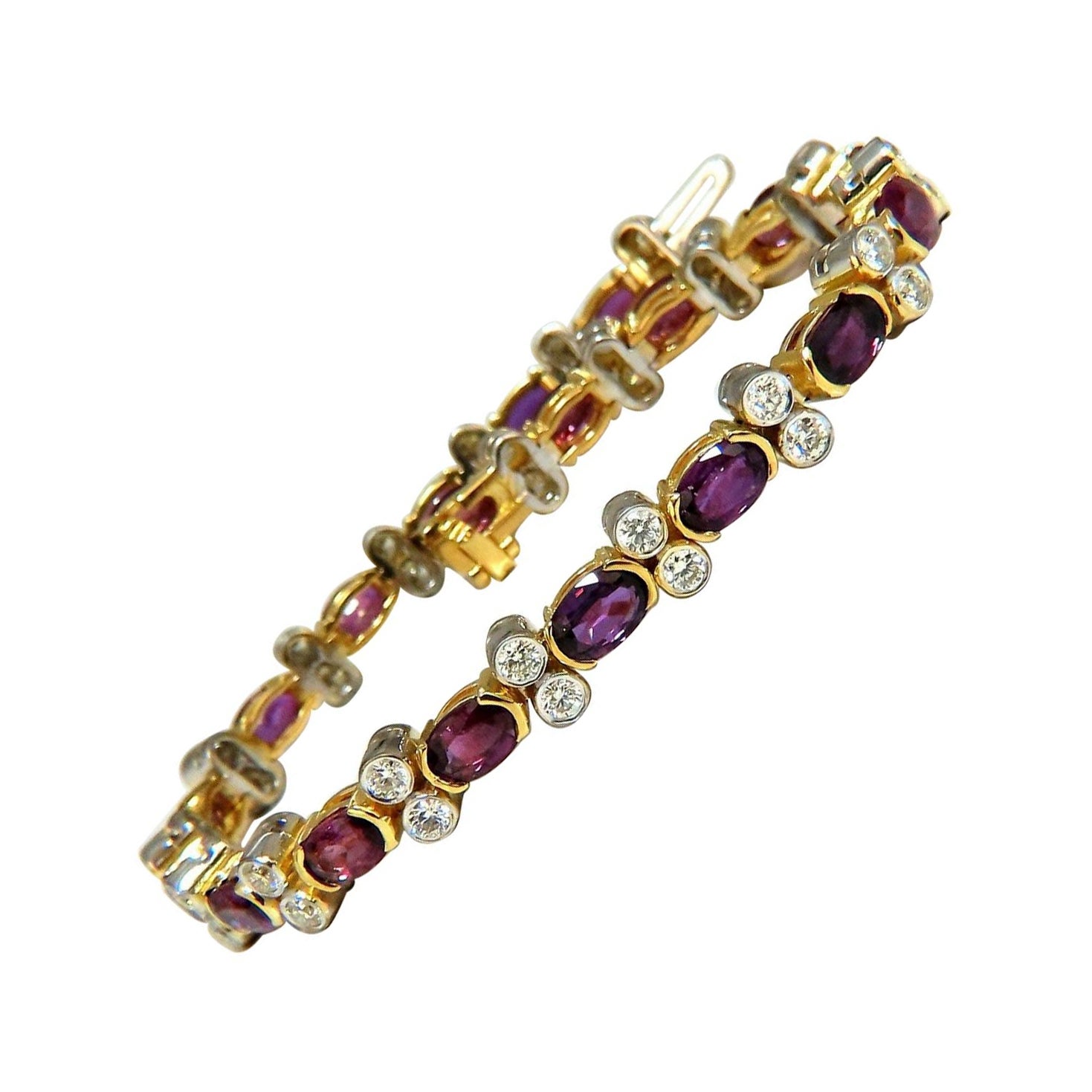 12.90 Carat Natural Ruby Diamonds Bracelet 14 Karat Two-Toned*