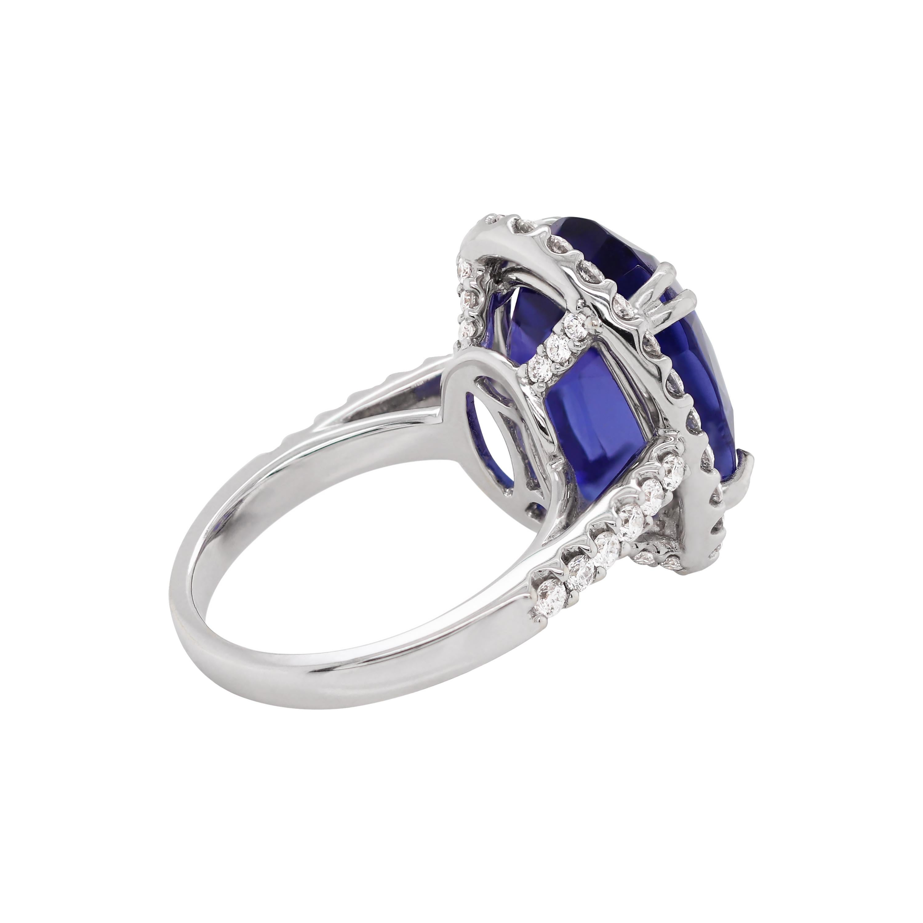 Modern 12.90 Carat Oval Tanzanite and Diamond Cocktail Ring For Sale