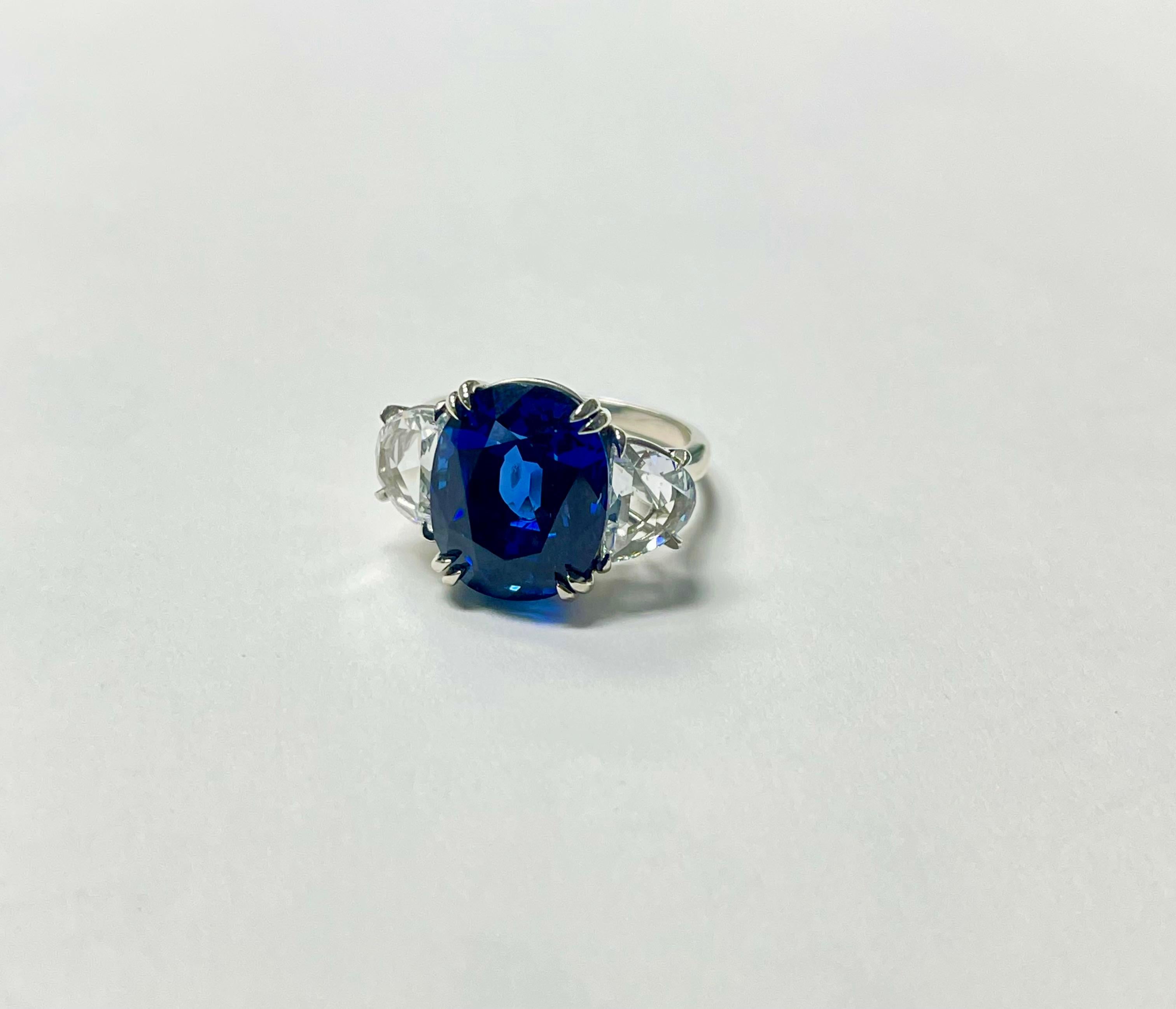 12.91 Carat Blue Sapphire Burma No Heat And Diamond Ring, Gubelin Certified.  For Sale 8