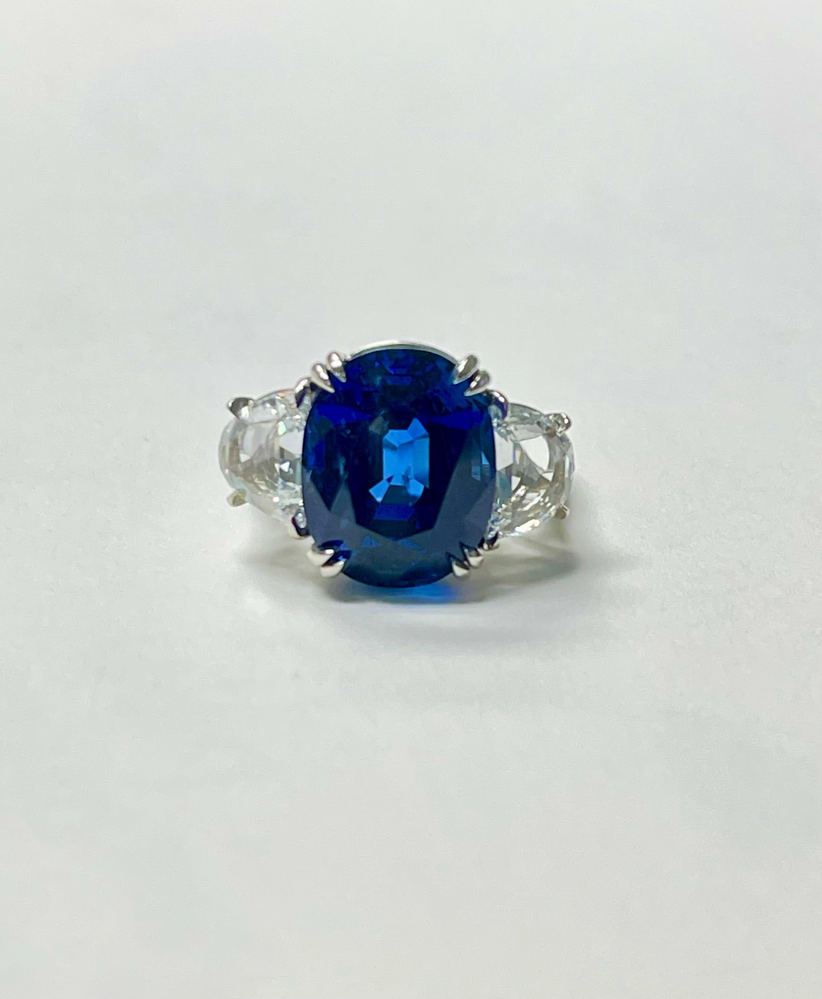 12.91 Carat Blue Sapphire Burma No Heat And Diamond Ring, Gubelin Certified.  For Sale 6