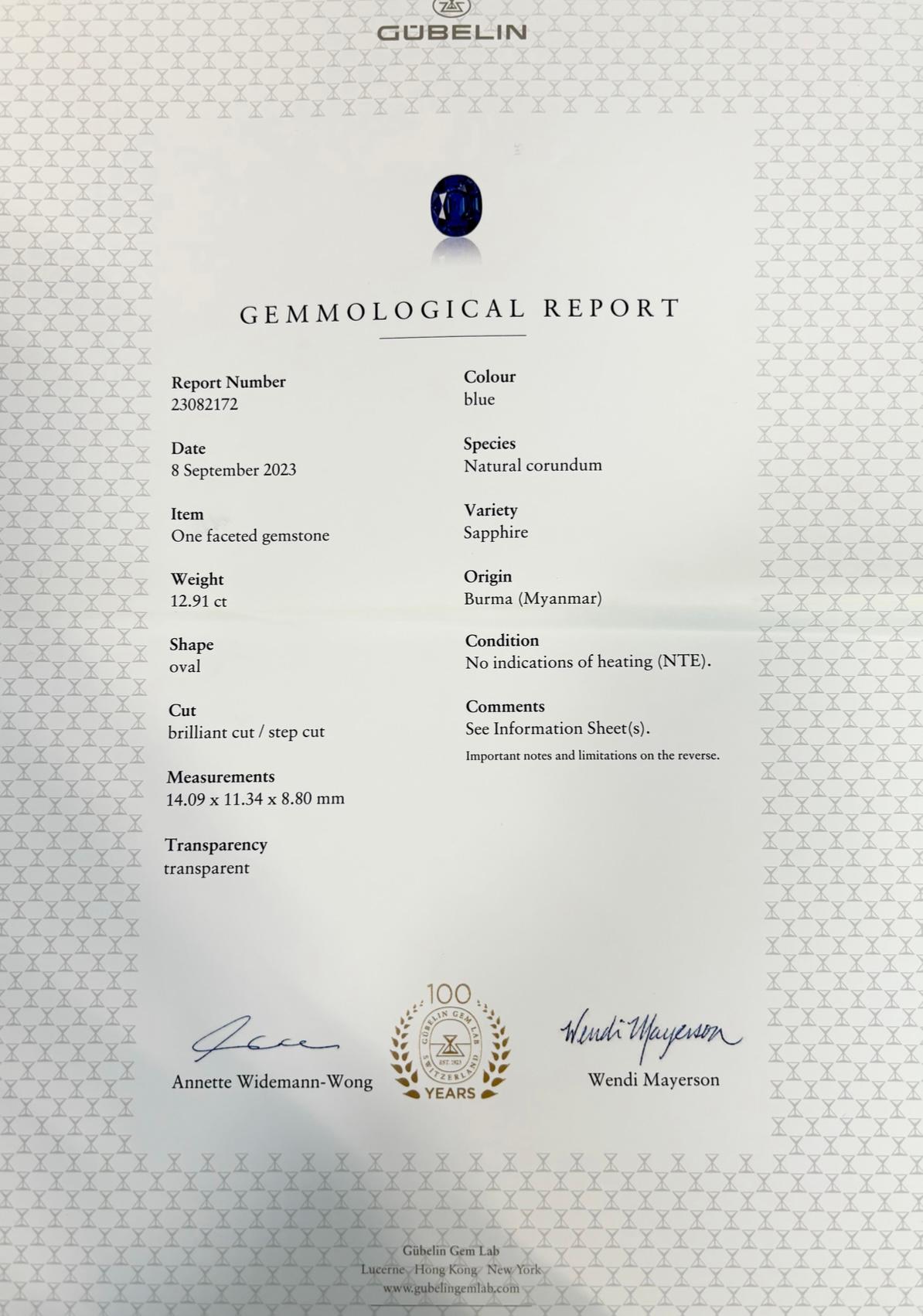 Zaffiro blu da 12,91 carati senza calore Birmania e diamante, certificato. In condizioni Nuovo in vendita a New York, NY