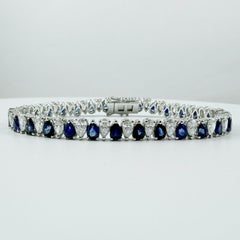 12.91 Carat Pear-Shaped Sapphire and Diamond Tennis Bracelet in 14K White Gold