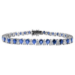12.91 Carat Pear-Shaped Sapphire and Diamond Tennis Bracelet in 14K White Gold