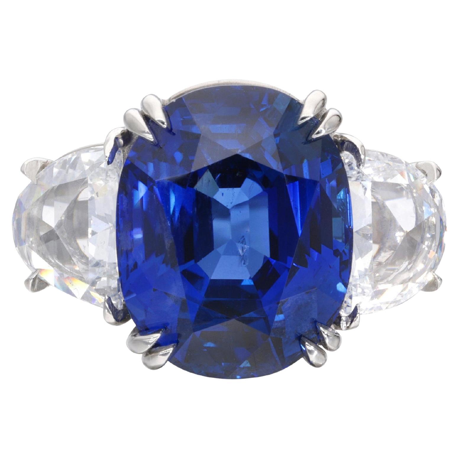 12.91 Carat Cushion Brilliant Statement Blue Sapphire  Iconic Presence Ring For Sale