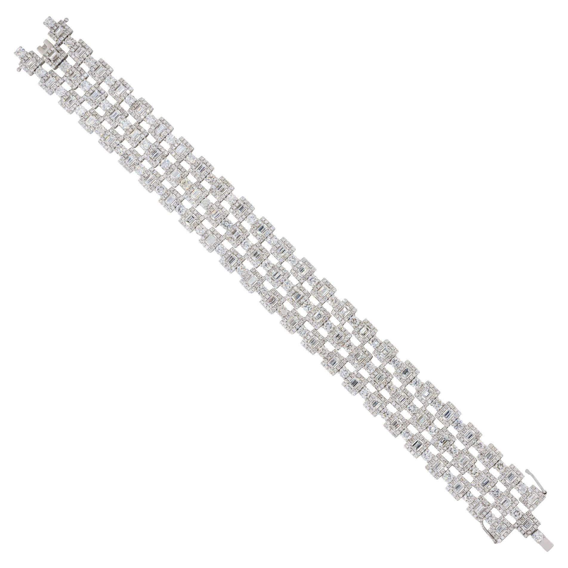 24 Carat Round and Baguette Diamond Open-Work Bracelet For Sale at 1stDibs