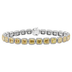 Roman Malakov 12.92 Carat Cushion Cut Fancy Yellow Color Diamond Halo Bracelet