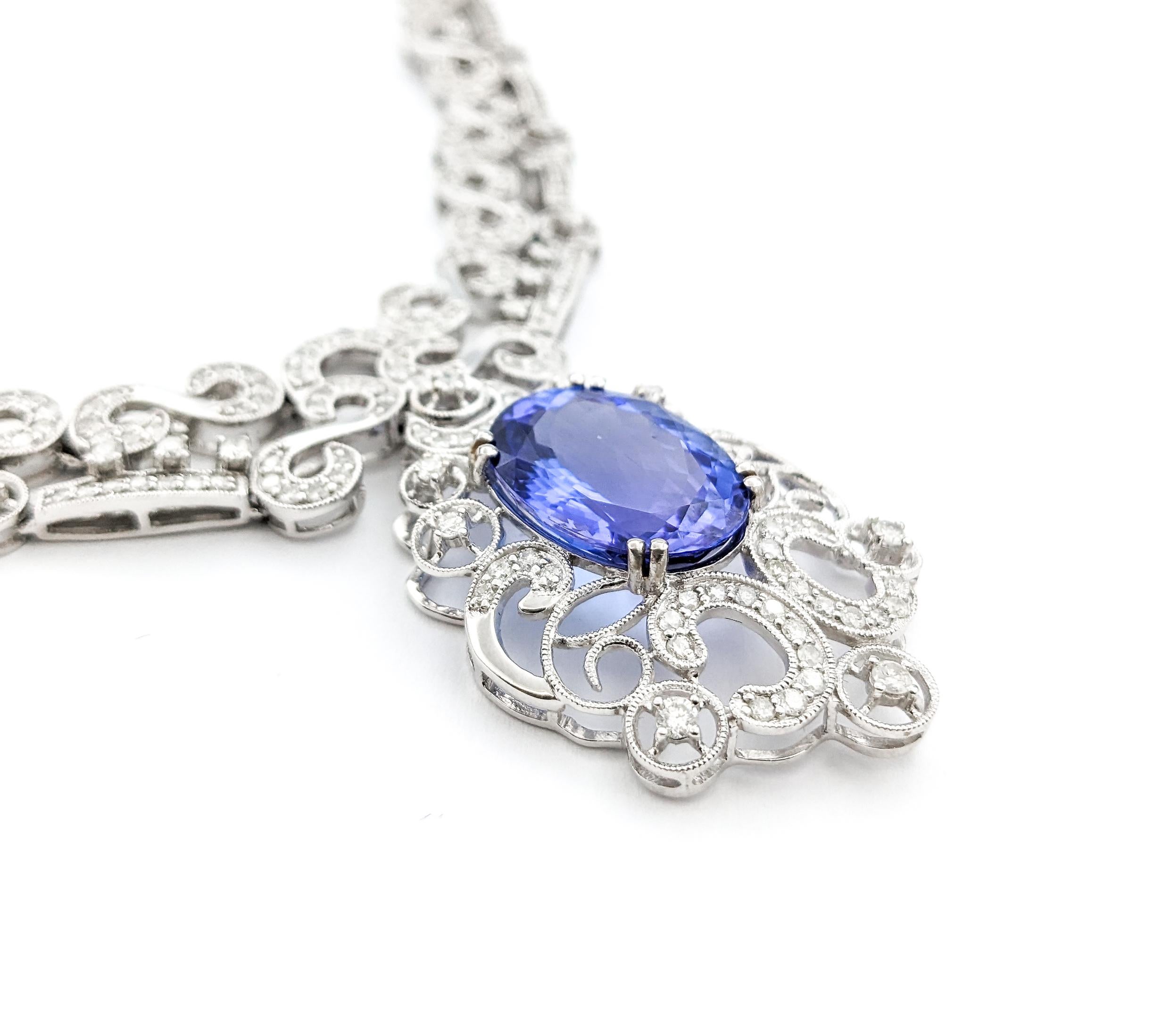 12.92ct Blue Tanzanite & 6.14ctw Diamond Necklace In White Gold 4
