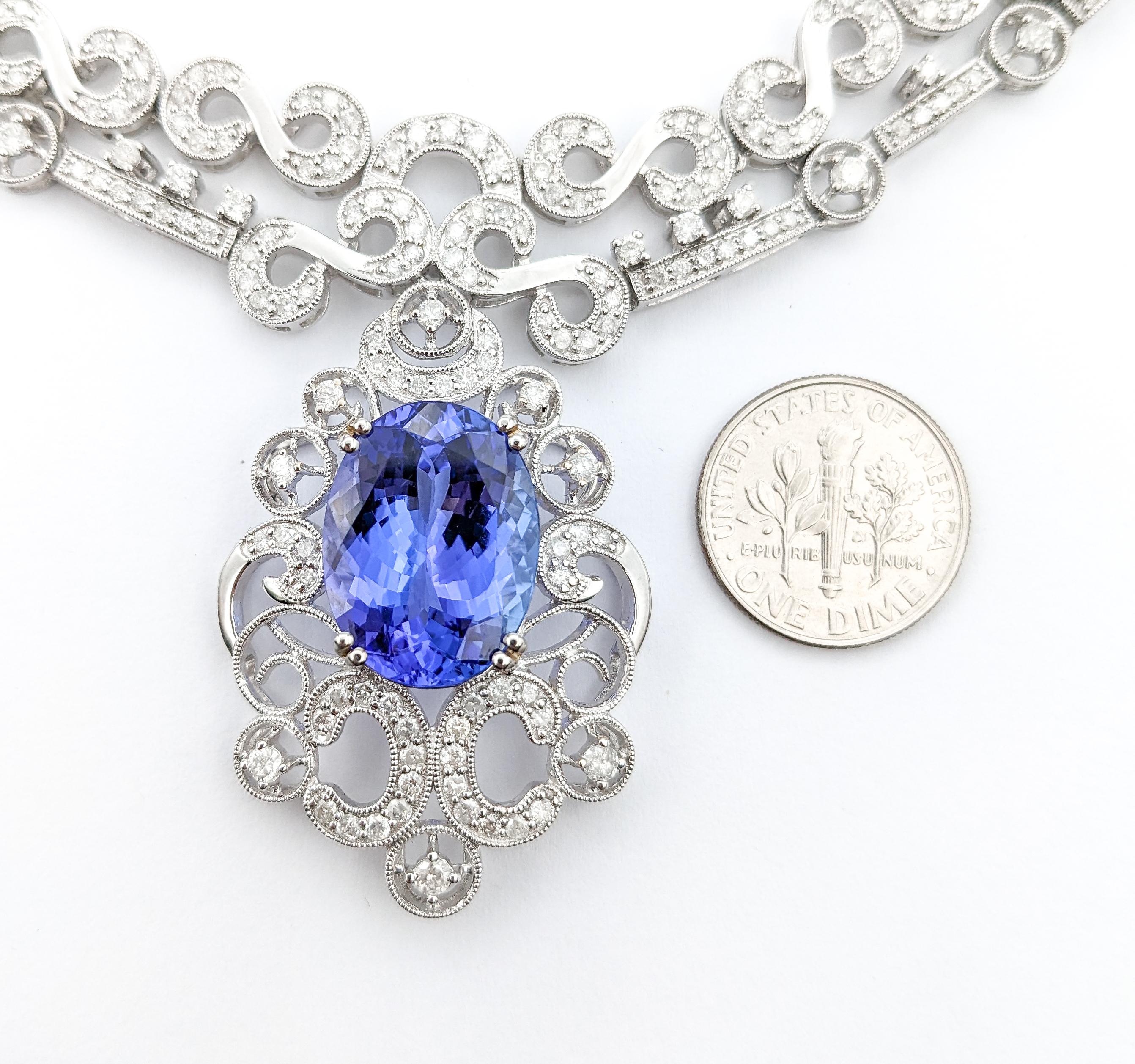 12.92ct Blue Tanzanite & 6.14ctw Diamond Necklace In White Gold 5