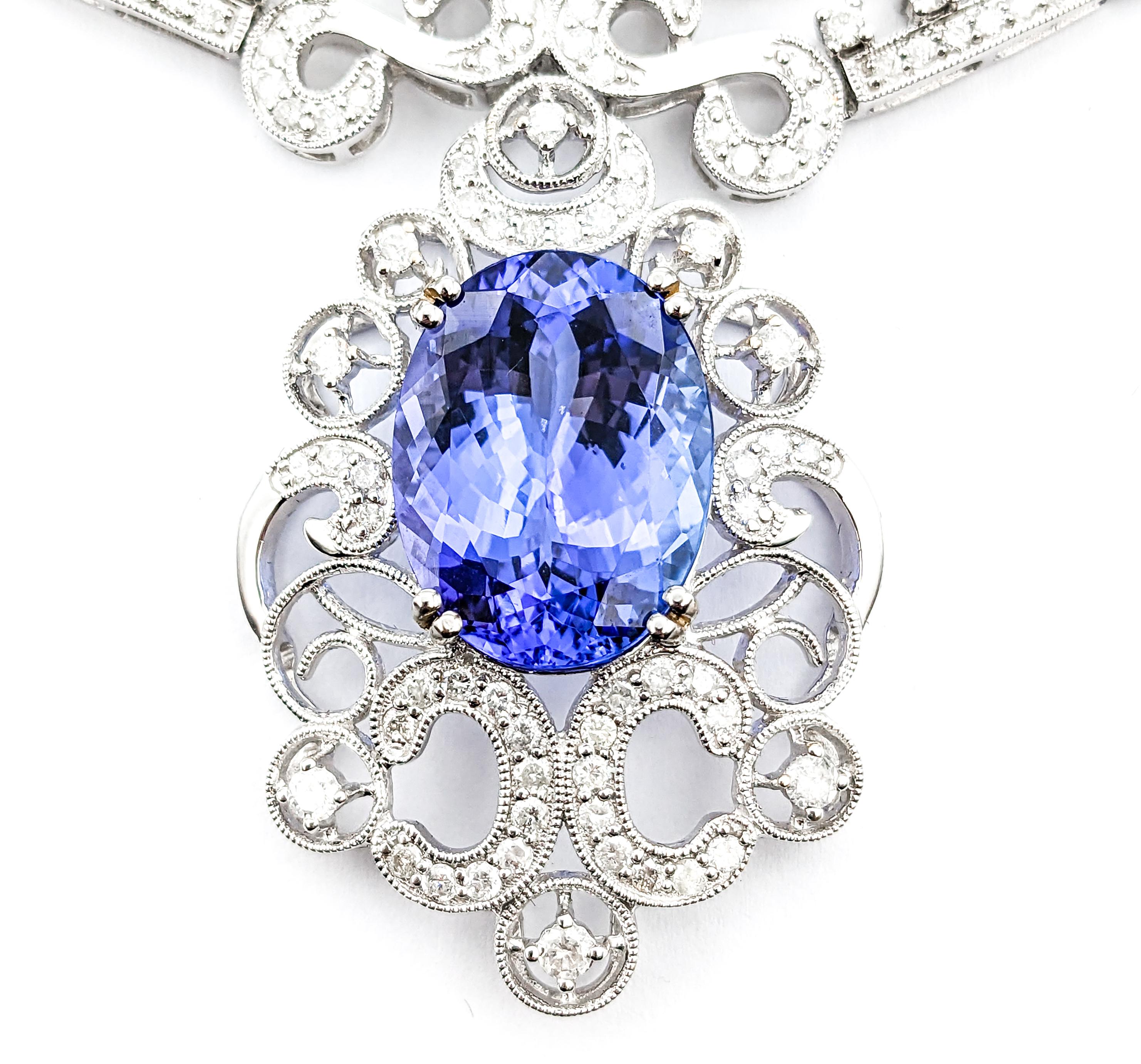 12.92ct Blue Tanzanite & 6.14ctw Diamond Necklace In White Gold 6