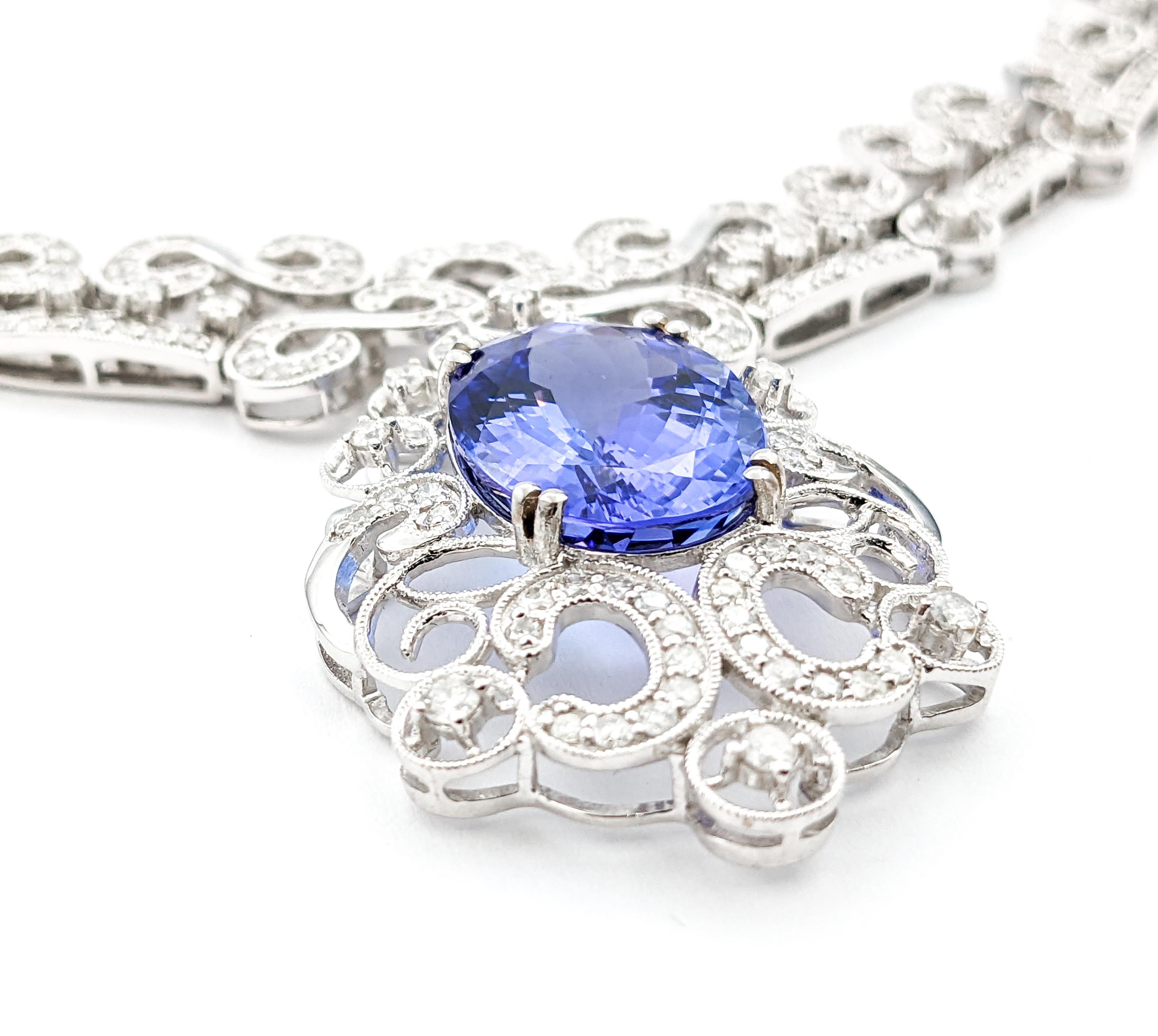 12.92ct Blue Tanzanite & 6.14ctw Diamond Necklace In White Gold 8