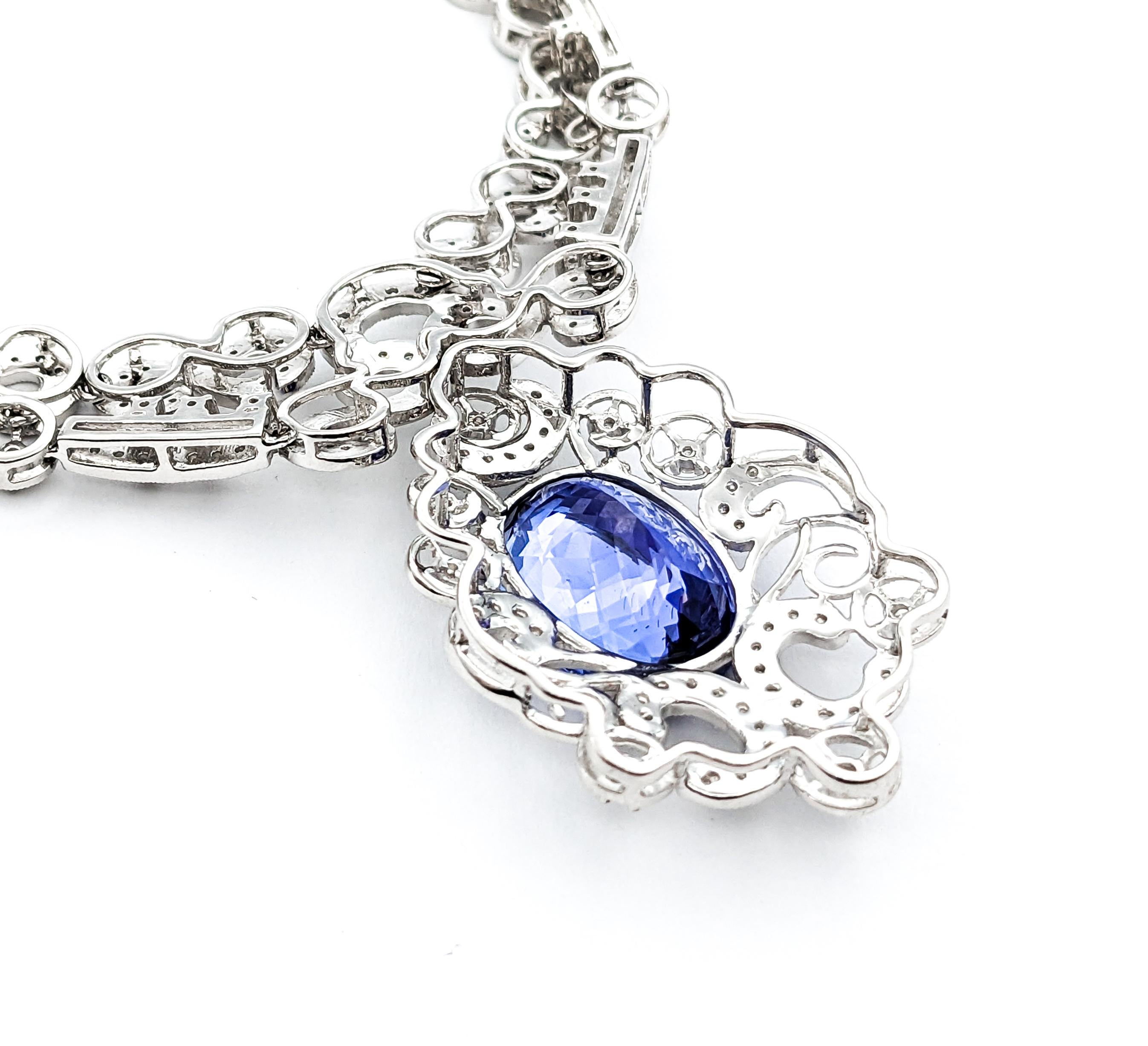 Contemporary 12.92ct Blue Tanzanite & 6.14ctw Diamond Necklace In White Gold