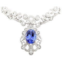 12.92ct Blue Tanzanite & 6.14ctw Diamond Necklace In White Gold