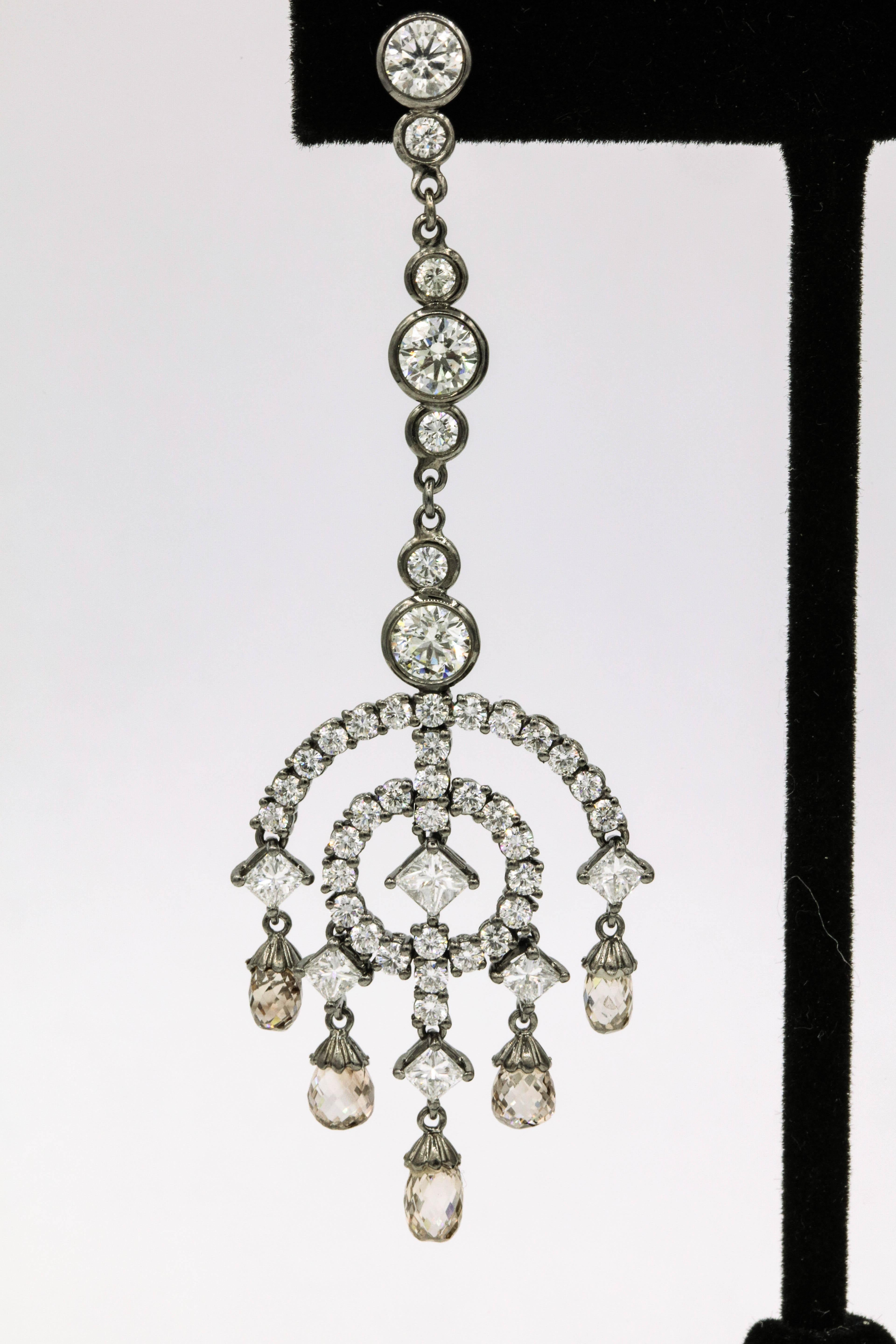 Diamant-Tropfen-Ohrringe im Art-déco-Stil 12,93 Karat  (Art déco) im Angebot