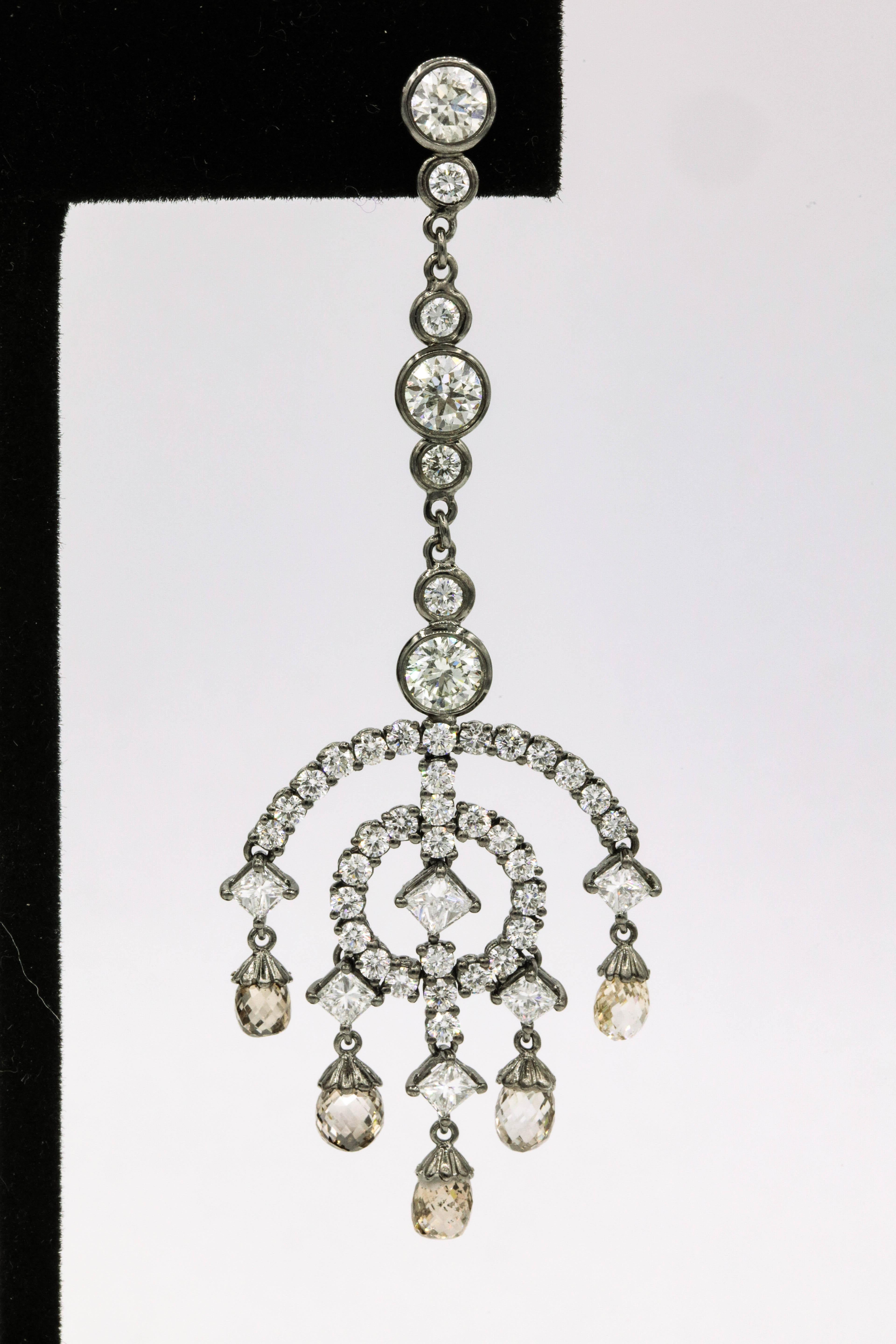 Diamant-Tropfen-Ohrringe im Art-déco-Stil 12,93 Karat  (Rundschliff) im Angebot
