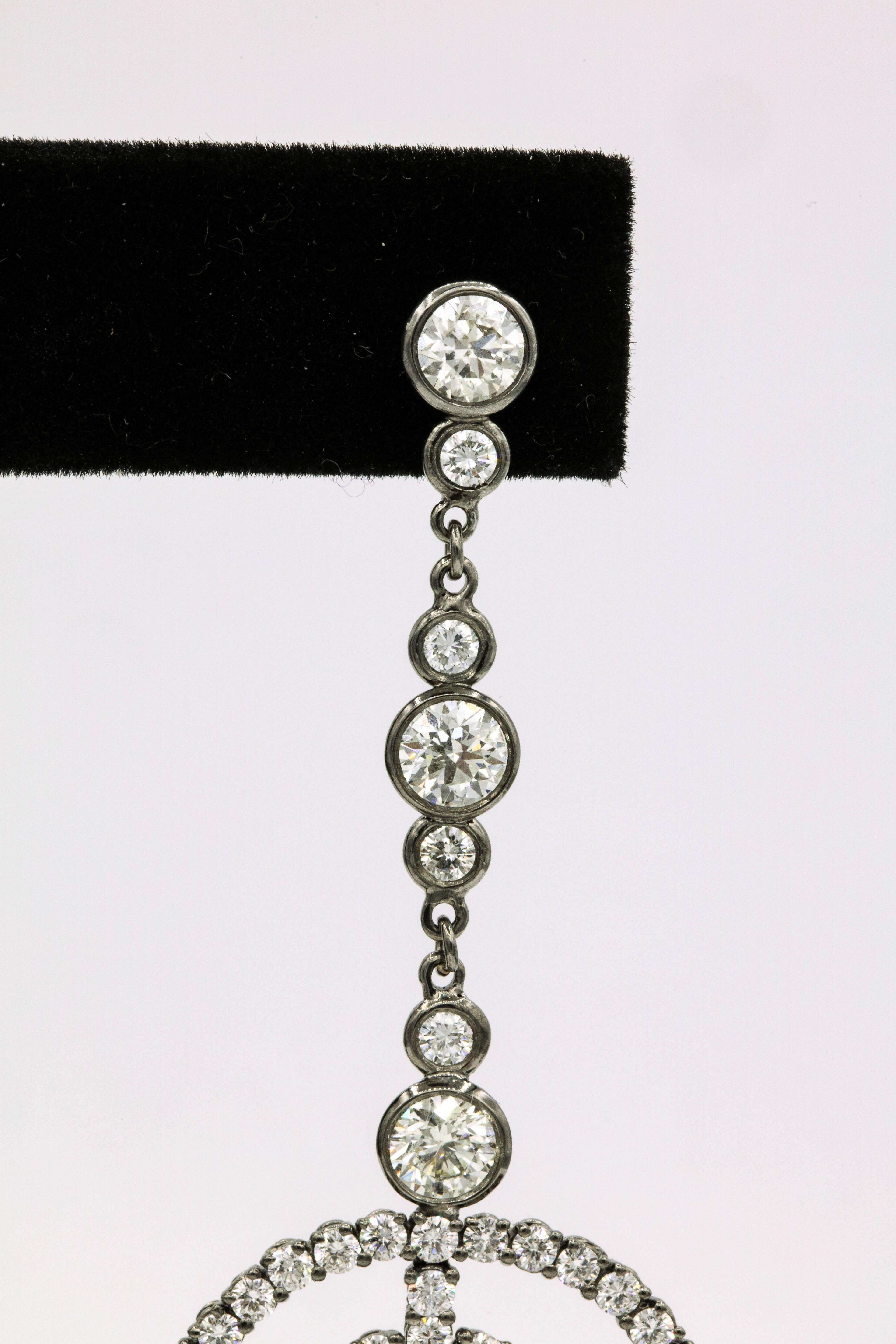 De las mujeres Pendientes Colgantes de Diamantes Estilo Art Decó 12,93 Quilates Oro Blanco 14 Kilates en venta