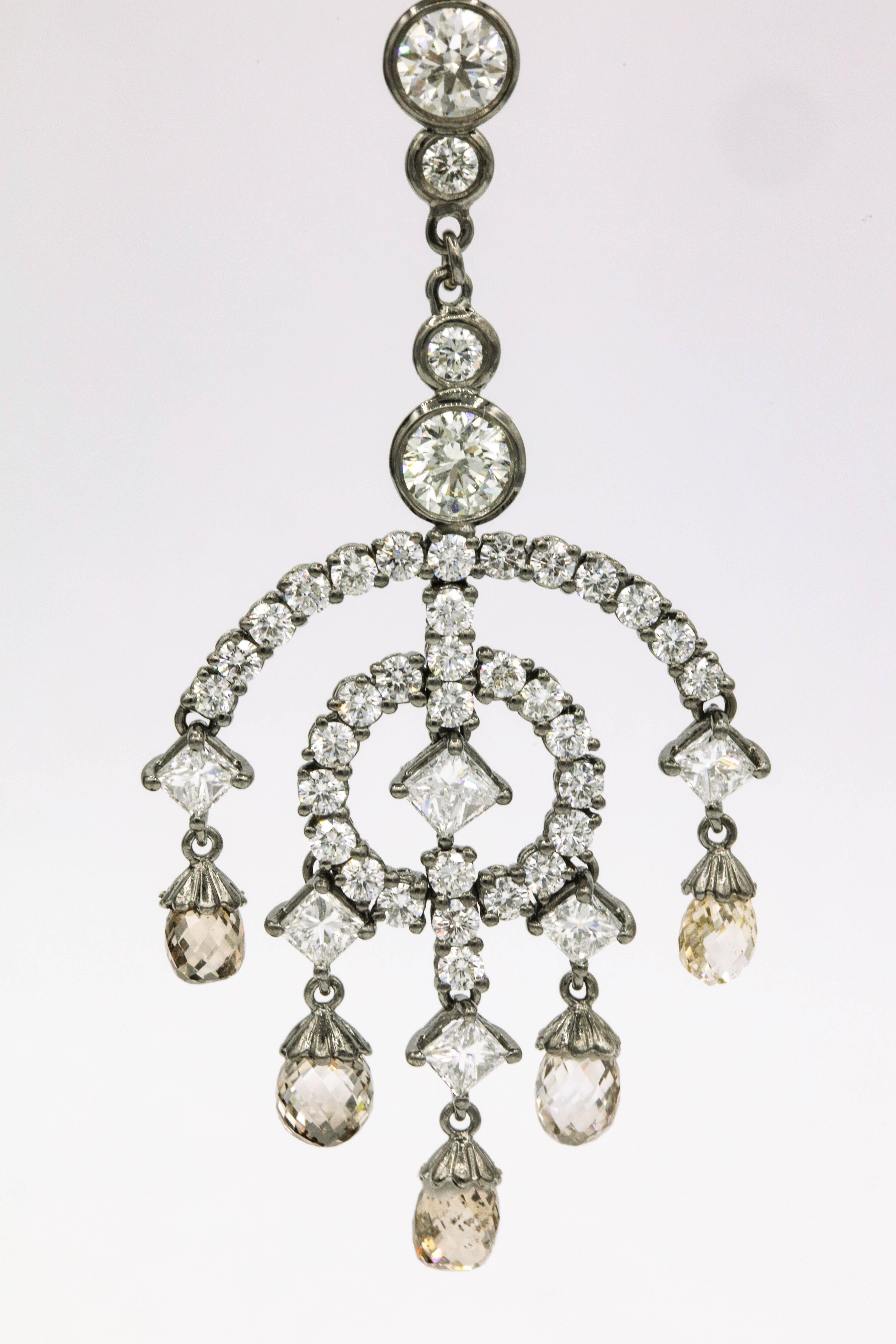 Art Deco Style Diamond Drop Earrings 12.93 Carat  For Sale 1