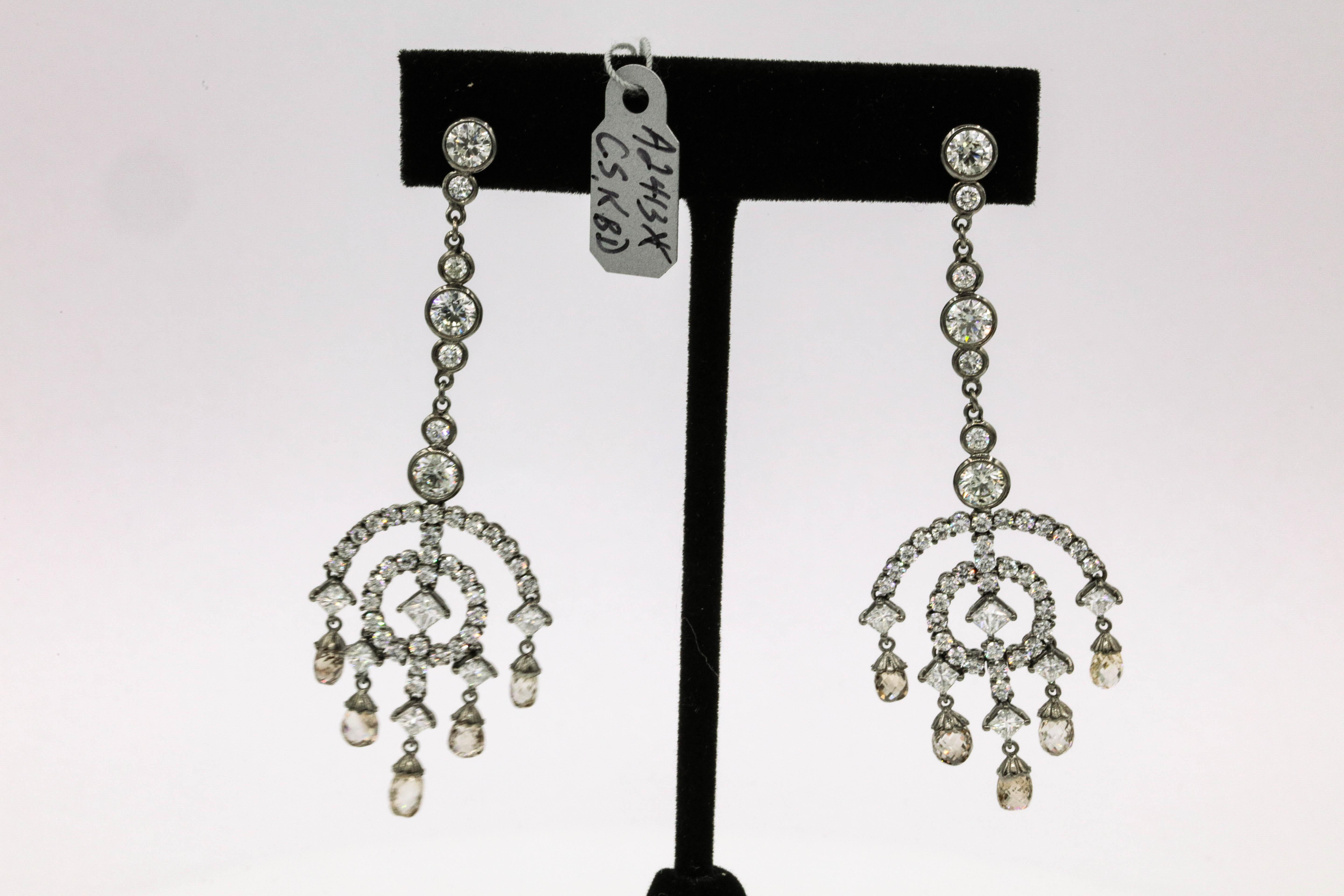 Pendientes Colgantes de Diamantes Estilo Art Decó 12,93 Quilates Oro Blanco 14 Kilates en venta 4