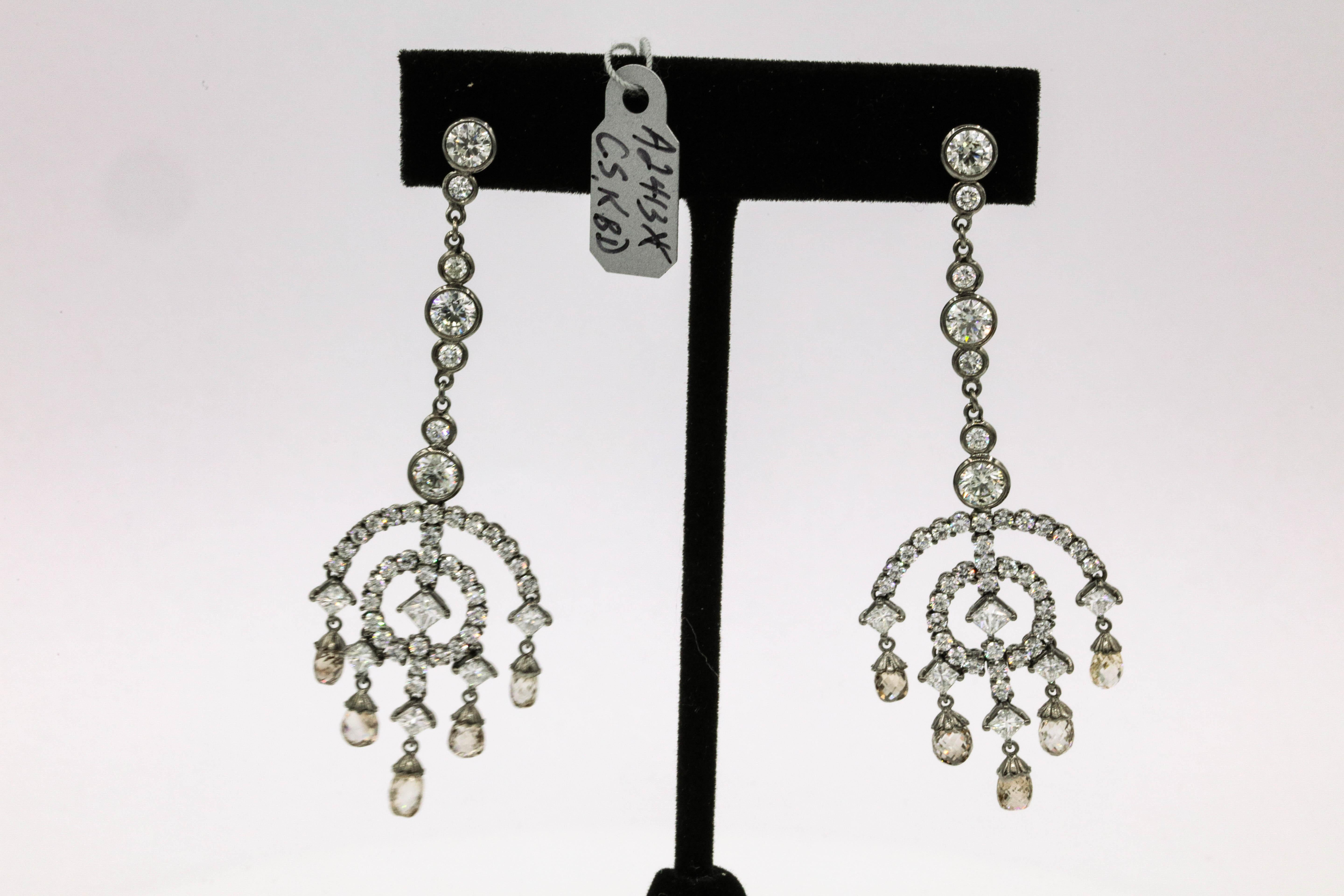 Art Deco Style Diamond Drop Earrings 12.93 Carat  For Sale 4