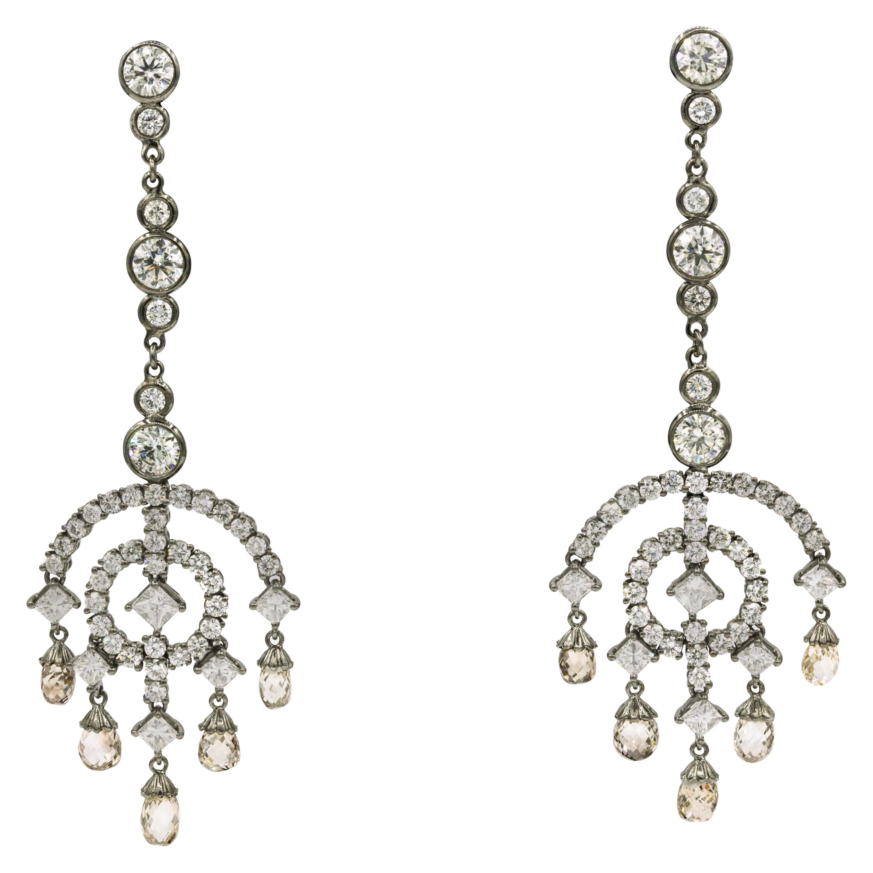 Art Deco Style Diamond Drop Earrings 12.93 Carat 