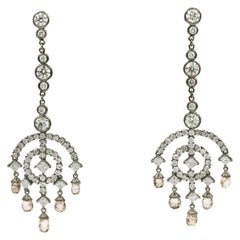 Art Deco Style Diamond Drop Dangle Earrings 12.93 Carat 14 Karat White Gold