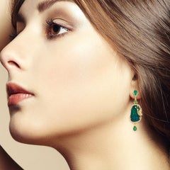 12.93 Carat Opal Emerald Diamond 18 Karat Gold Bee Earrings