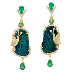 12.93 Carat Opal Emerald Diamond 18 Karat Gold Bee Earrings