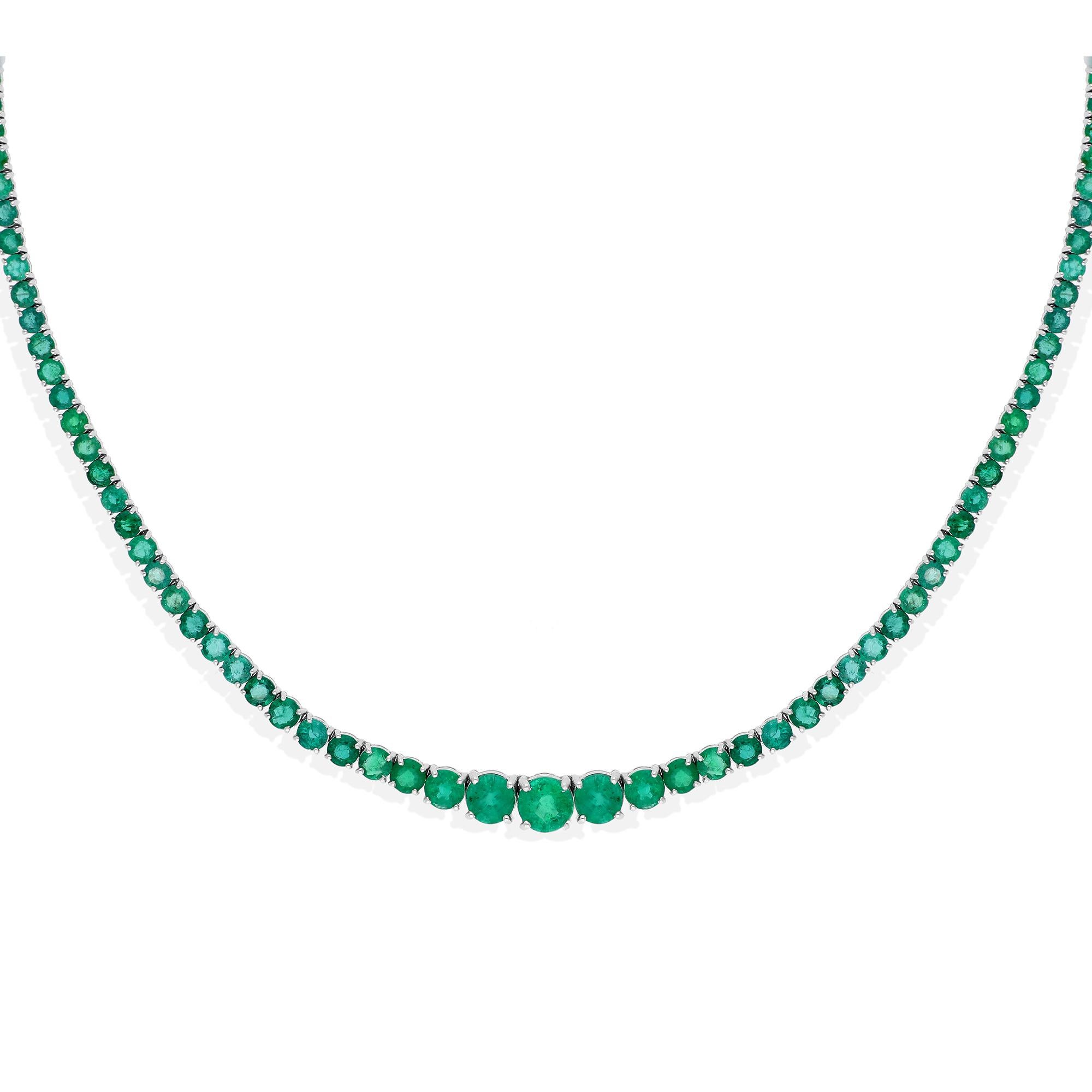 12.94Ct Graduado Esmeralda de Zambia Gemstone Collar 14K Oro Blanco Joyería Fina Corte redondo en venta