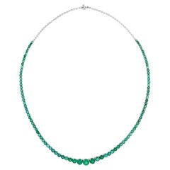12.94Ct Graduated Zambian Emerald Gemstone Necklace 18K White Gold Fine Jewelry