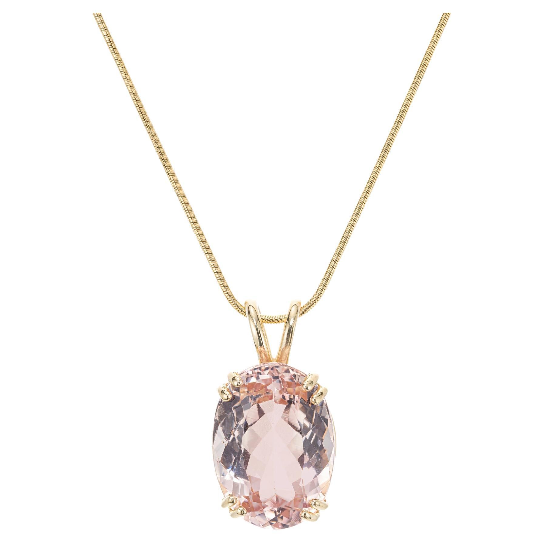 12.95 Carat Morganite Yellow Gold Pendant Necklace  For Sale