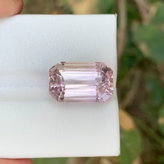 12.95 Carat Natural Loose Light Pink Kunzite Stone Emerald Cut Afghan Gemstone