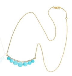12.95 Carat Turquoise Sphere Diamond 18 Karat Gold Necklace
