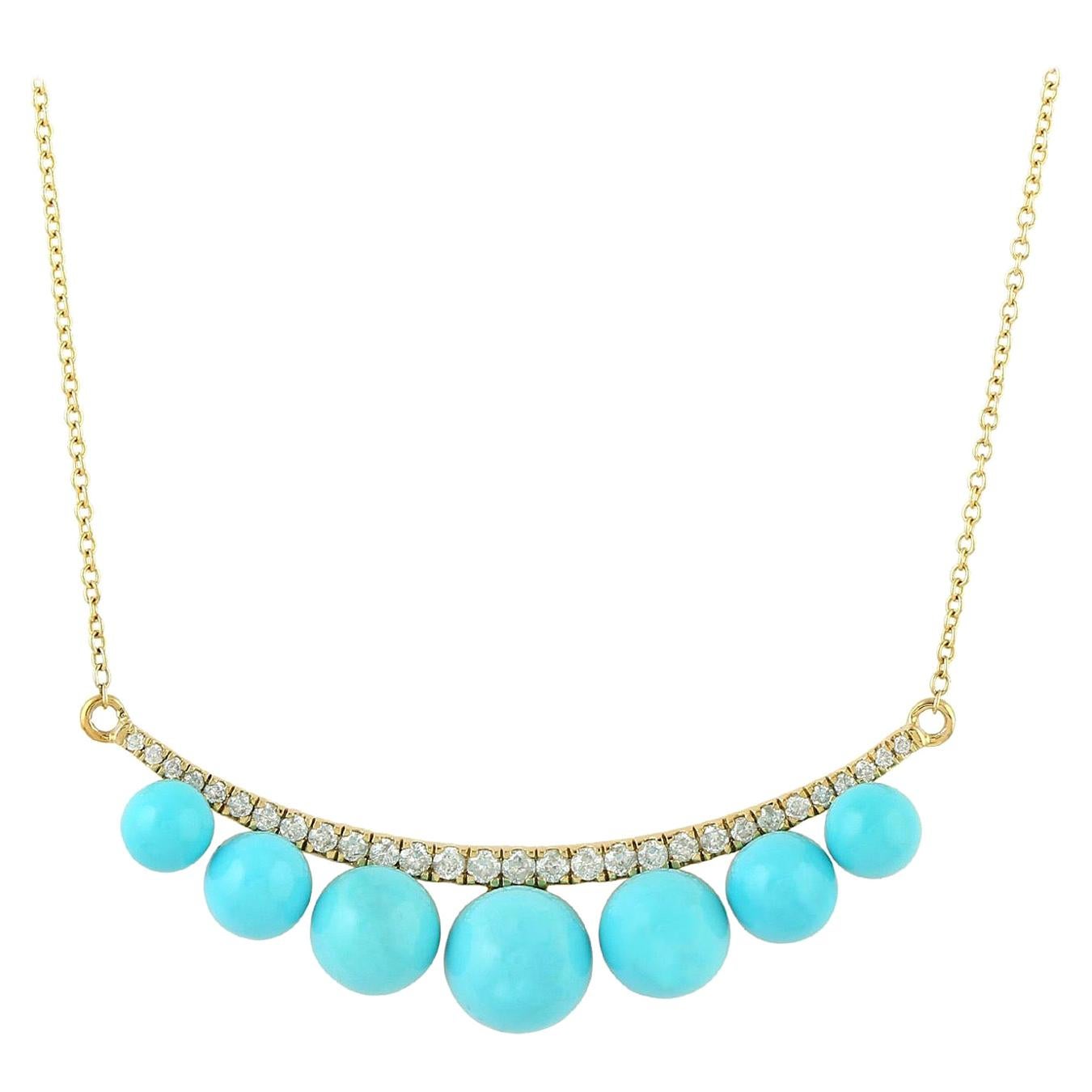 12.95 Carat Turquoise Sphere Diamond 18 Karat Gold Necklace For Sale