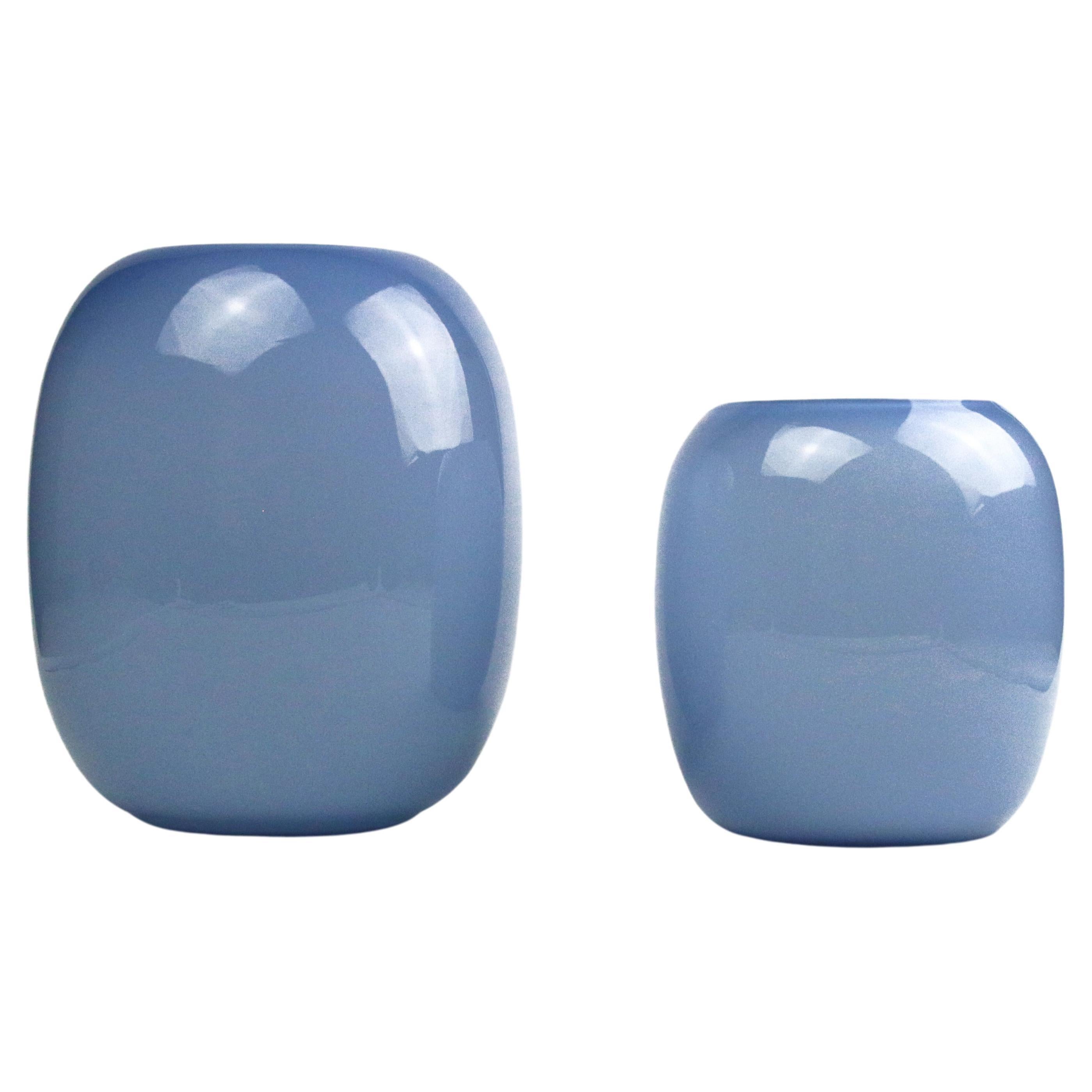 1295 Murano Art Blown Muranoglass Modified Cilinder Vases, Two Pieces Set For Sale