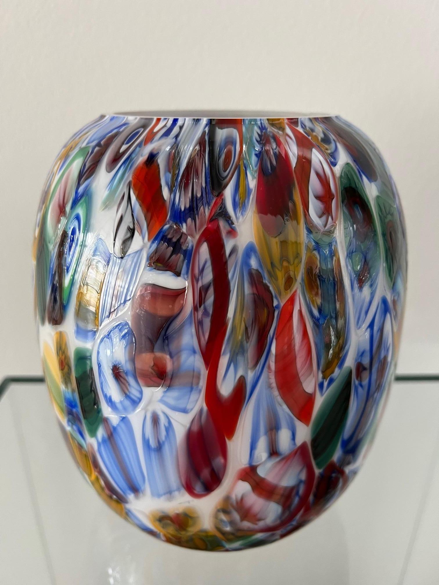 1295 Murano Art Glass Cilinder Vase Hand Made in Venice/Murano, Murrine For Sale 6