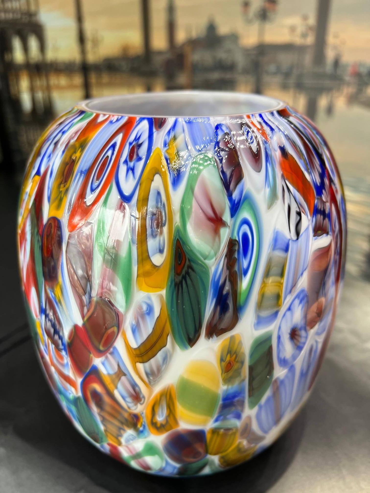 Contemporary 1295 Murano Art Glass Cilinder Vase Hand Made in Venice/Murano, Murrine For Sale