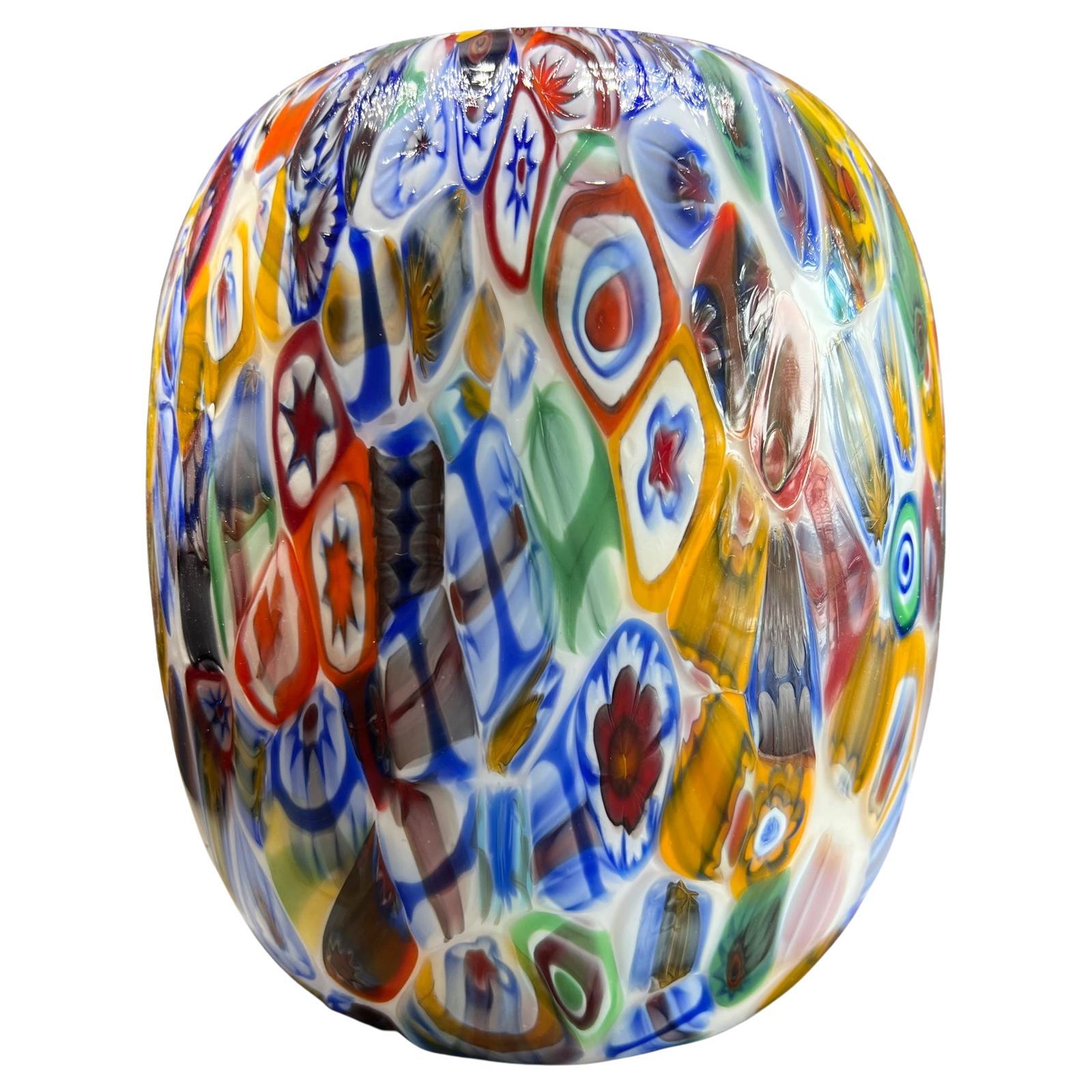 1295 Murano Art Glass Cilinder Vase Hand Made in Venice/Murano, Murrine For Sale