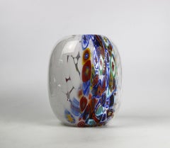 1295 Vaso a cilindro in vetro artistico di Murano Hand Made in Venice/Murano, Bianco / Murrina